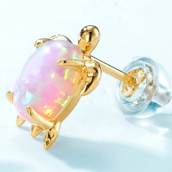 10K Gold-Plated Opal Turtle Earrings For Women - Picture 4 of 5